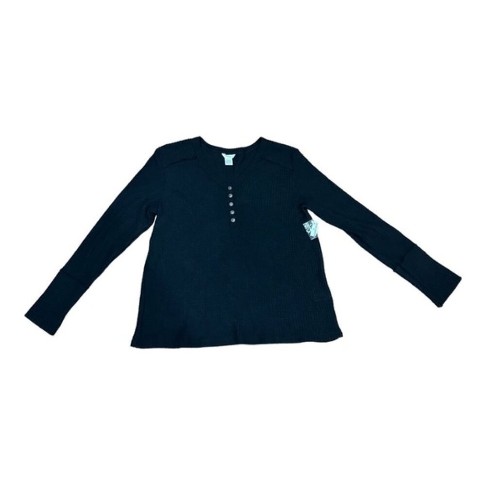 CASLON Holiday Waffle Knit Black Henley Shirt Size S - Picture 3 of 4